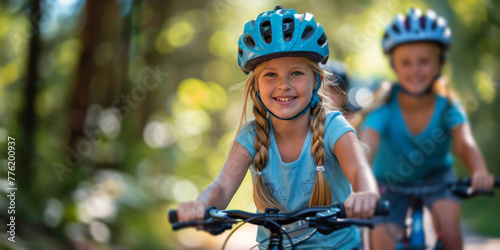 Young Girl Riding Bike With Helmet