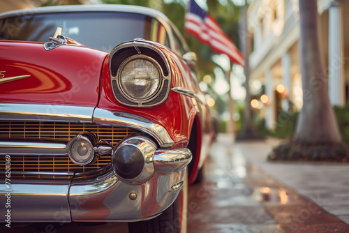 Retro car with American flag. Generative AI © Anthony Paz