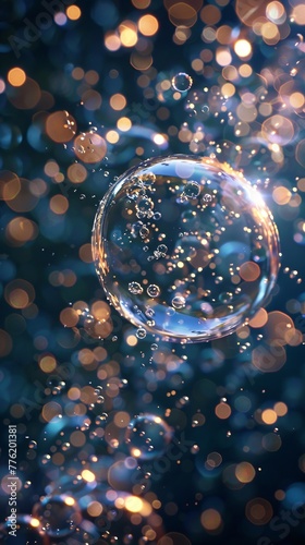 The end of translucence soap bubble ruptures into a cascade of glimmering droplets