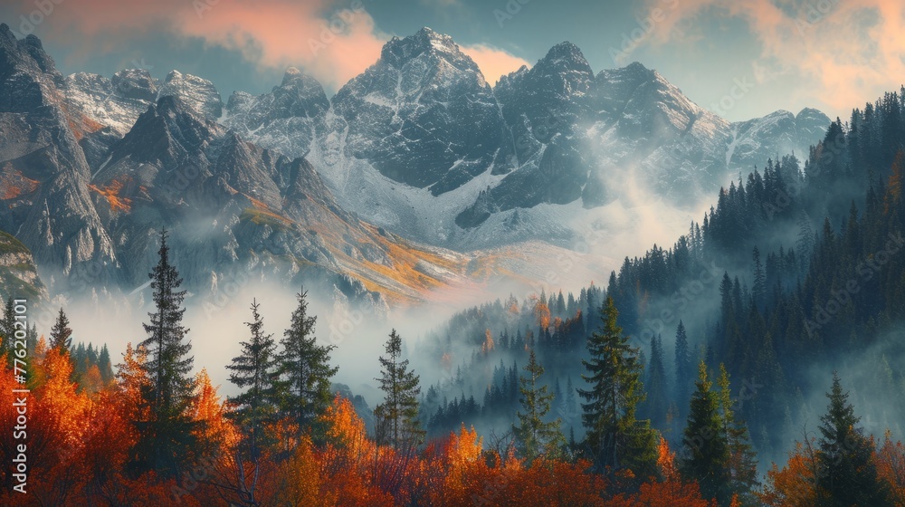 Fototapeta premium Autumn landscape in the Tatra Mountains. Poland generative ai