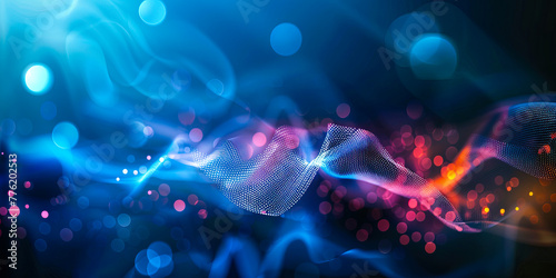 Futuristic technology wave with glowing particles. Abstract blue virtual network background