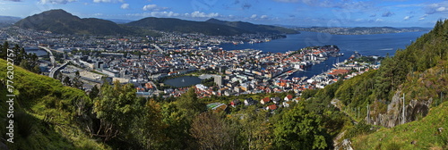 Photography View of Bergen from the mountain Floyen in Norway, Europe