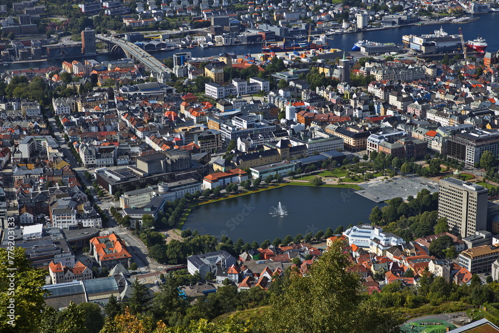 View of Bergen from the mountain Floyen in Norway, Europe
