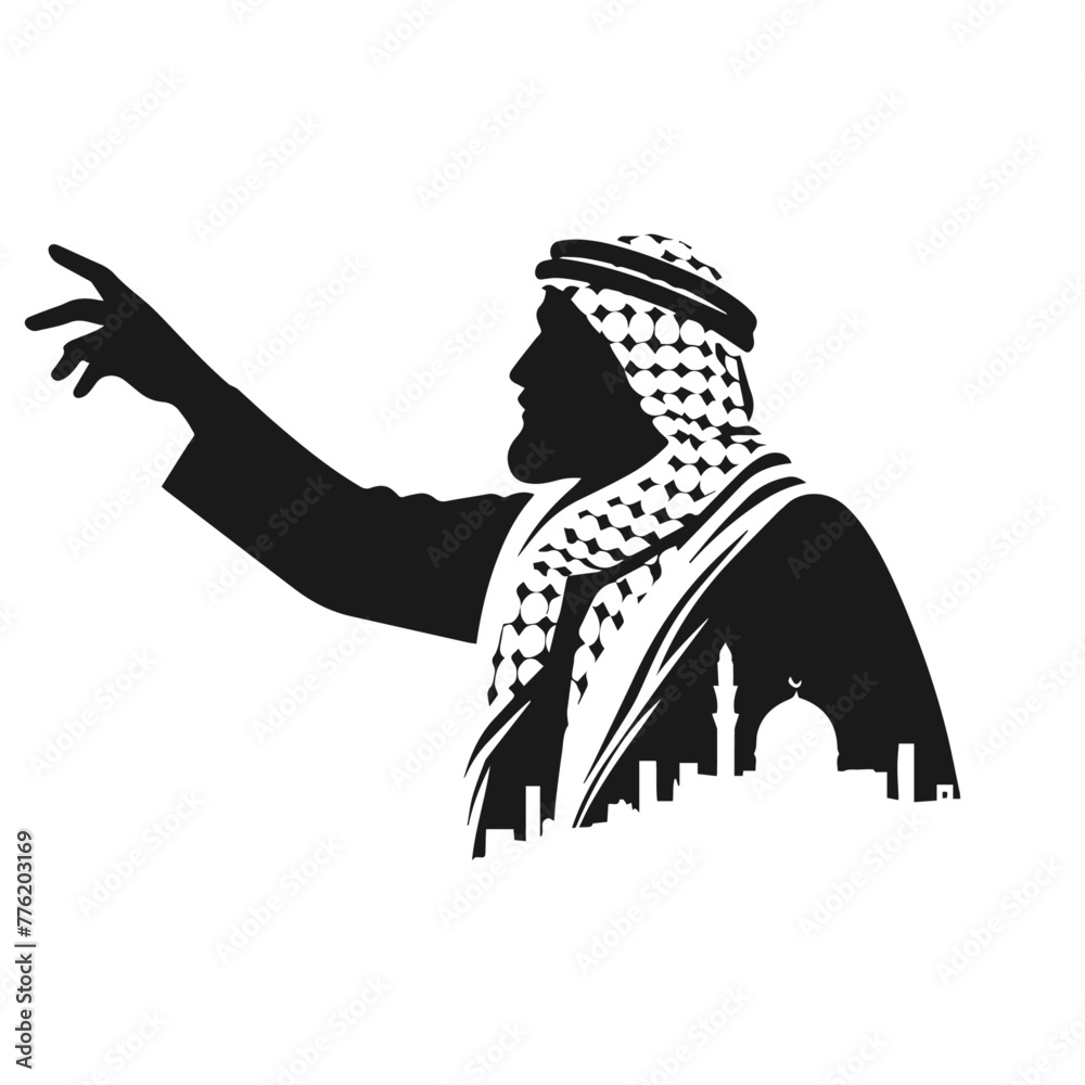 Fototapeta premium Vector portrait of a Muslim Palestinian man isolated on white background 