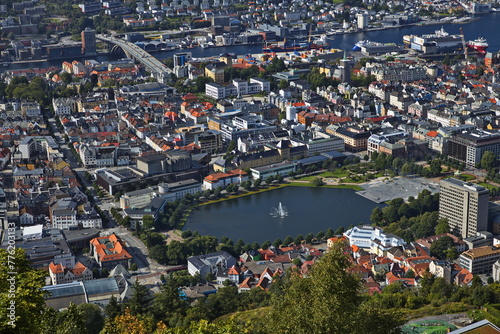View of Bergen from the mountain Floyen in Norway, Europe
