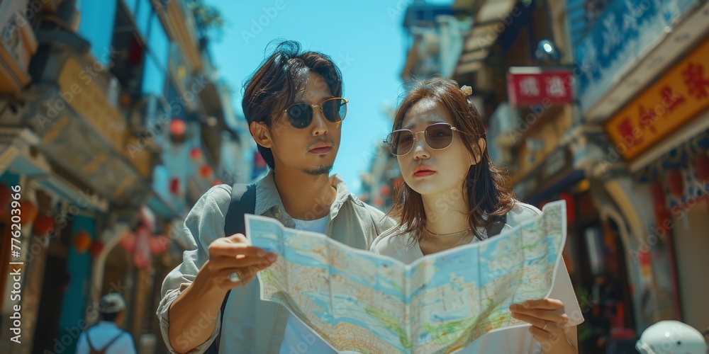 Man and Woman Studying Map
