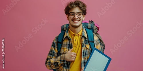 Man Carrying Backpack and Folder