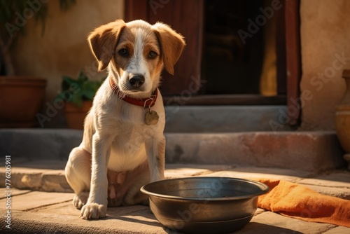 A dog is waiting to be fed in front of the house © Lubos Chlubny