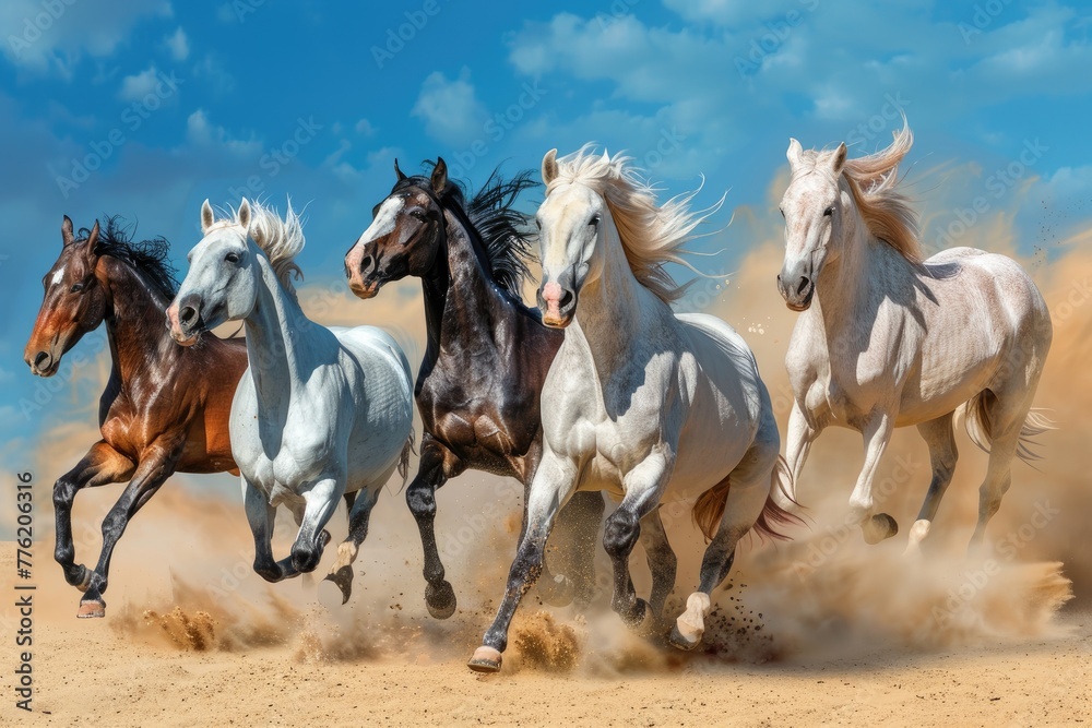 Group of horses running gallop in the desert. Group of horses running gallop in the desert.