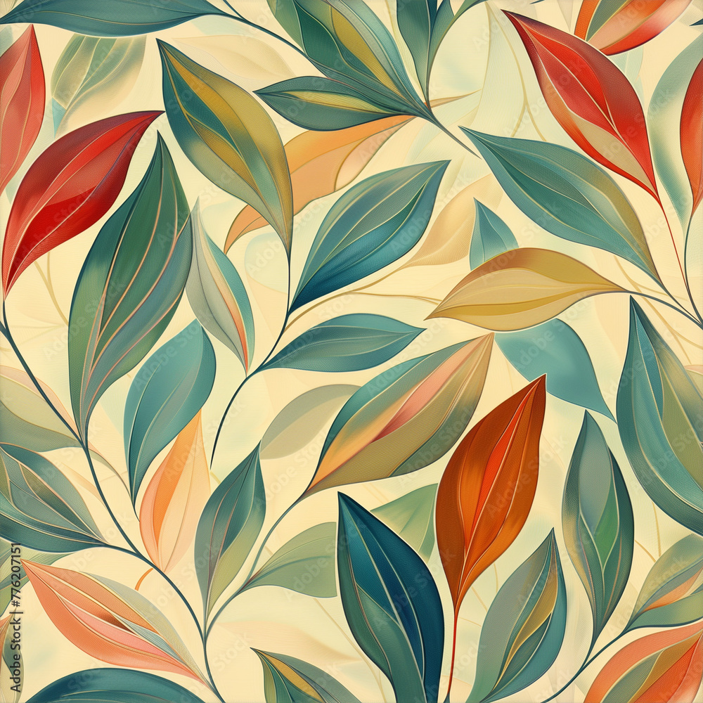 Elegant leaves in soft pastel colors