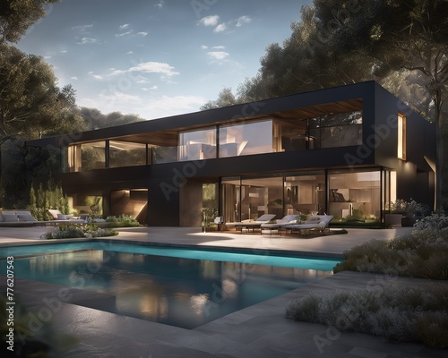 Realistic luxury modern house building rendered in 3d design