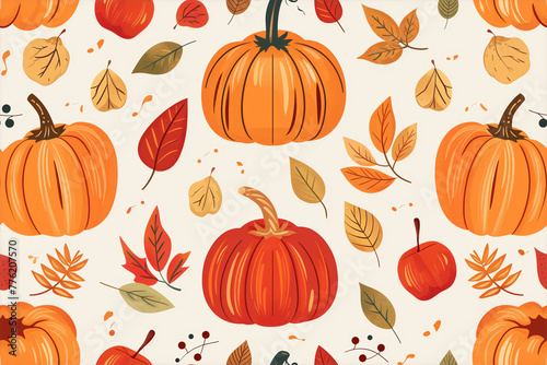 Autumn pumpkins and leaves pattern