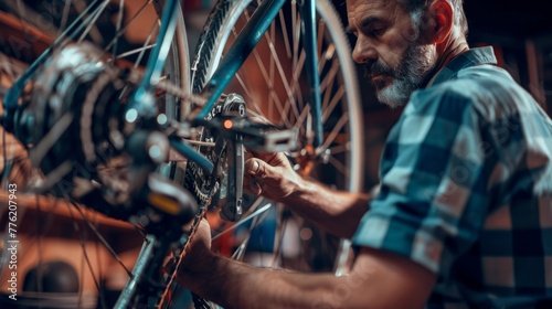 Bicycle repair in the workshop generative ai photo