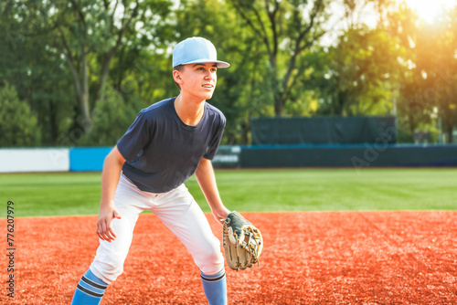 Photography Young teen boy play baseball on a playground
