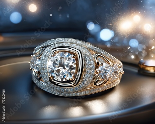 Silver diamond ring with crystal diamonds