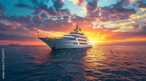 Luxury Yachting and Sea Views at Sunset. Portray the elegance and luxury of a summer cruise. © STKS