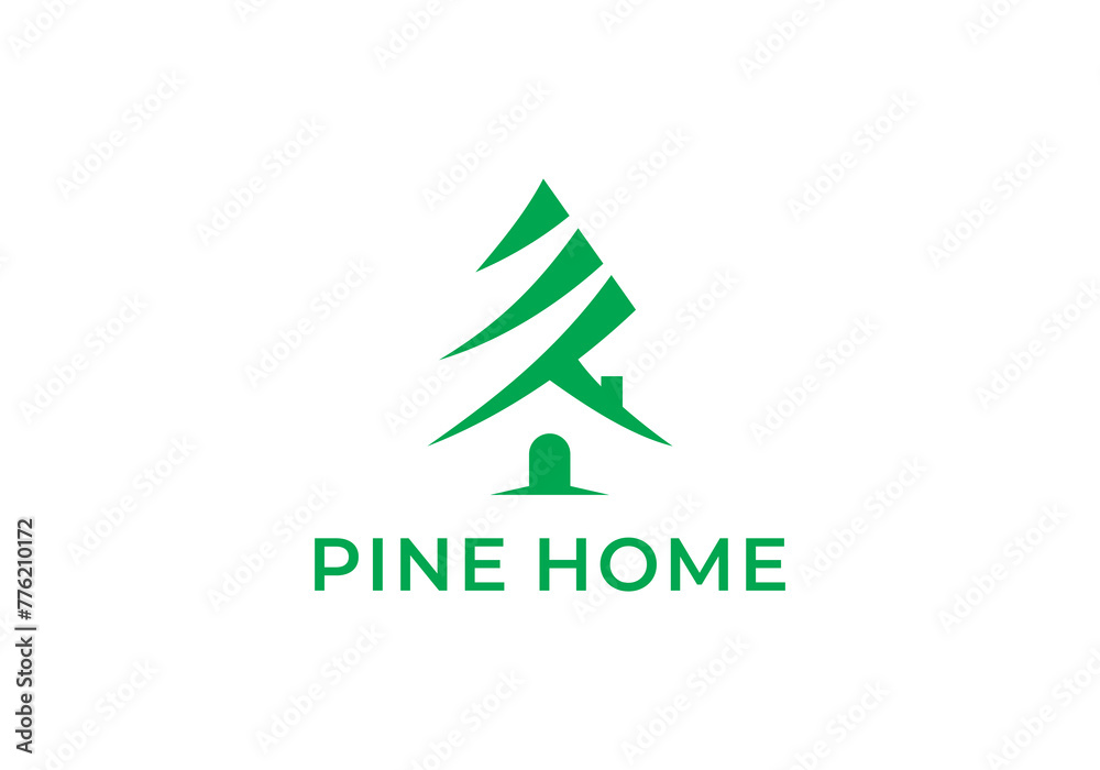 simple pine tree and house logo design vector