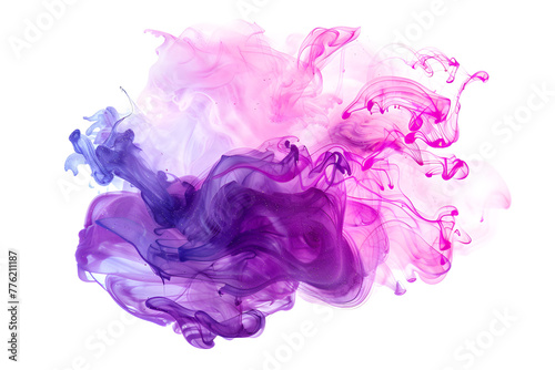 Purple and pink swirling watercolor paint stain on transparent background.