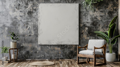 minimalist interior background with armchair and rustic decoration generative ai