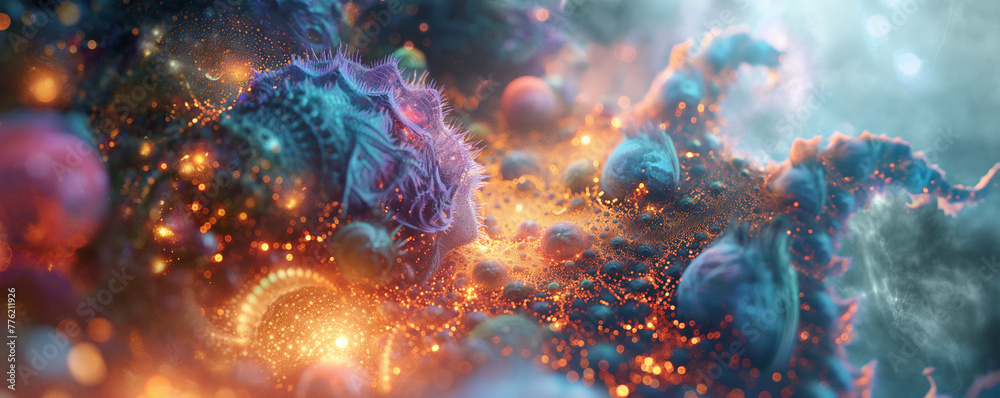 Surreal Cellular Fantasy World with Glowing Organic Forms Surreal Cellular Fantasy World with Glowing Organic Forms