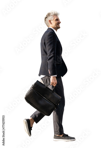 A businessman man in a suit with a briefcase. Isolated background.