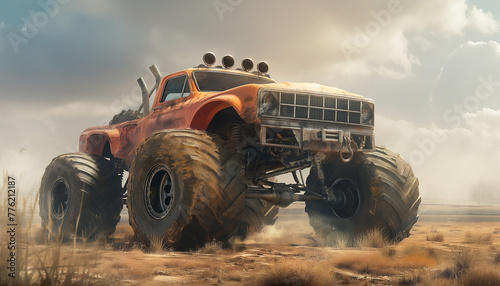 Powerful Monster Truck in Action on a Dusty Desert Track