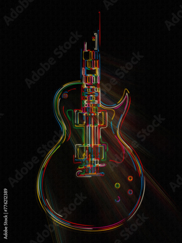 Electric guitar over a black canvas template. Stylized poster with room for text. Musical event, club ,  festival, rock gig background.