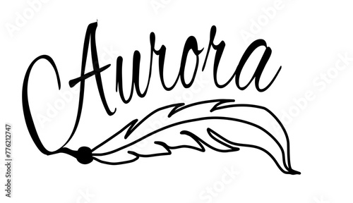 Aurora - black color - name written - Word with feather for websites, baby shower, greetings, banners, cards-shirt, sweatshirt, prints, cricut, silhouette, sublimation