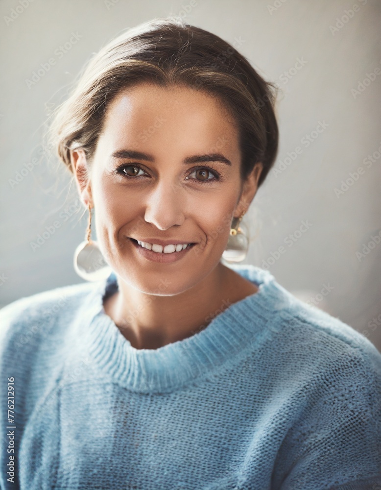 Portrait of a cheerful young woman smiling at the camera while working remotely from home in Asia. Ai Generated Portrait of a cheerful young woman smiling at the camera while working remotely from home in Asia. Ai Generated