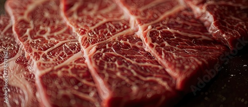 A macro shot of marbled Wagyu beef highlighting the intricate patterns of fat distribution