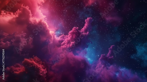 Blue, pink and purple nebula space stars sky CG illustration background. High quality photo © AminaDesign