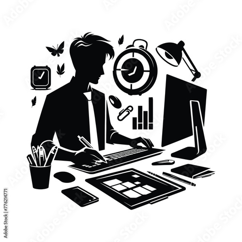 Professional Graphic designer vector silhouette image on a white background.