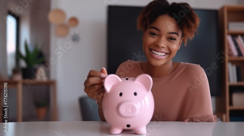 Woman Saving Money Happily