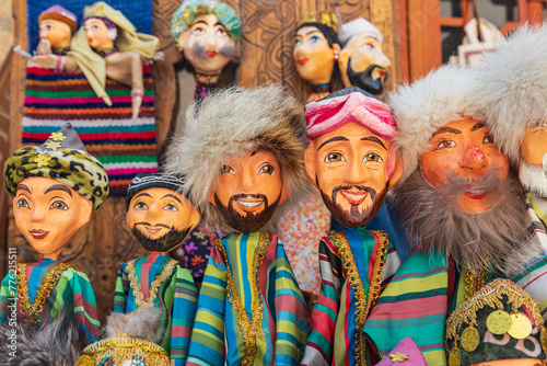 Painted paper mache puppets for sale in Khiva.