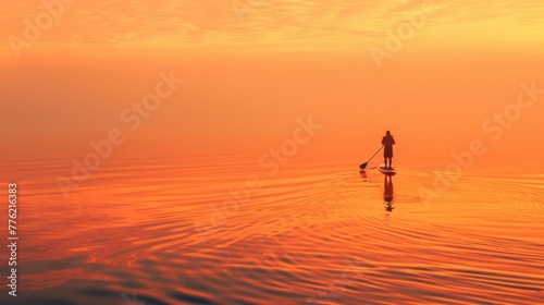 Paddleboarding at sunset in tranquil waters © muji