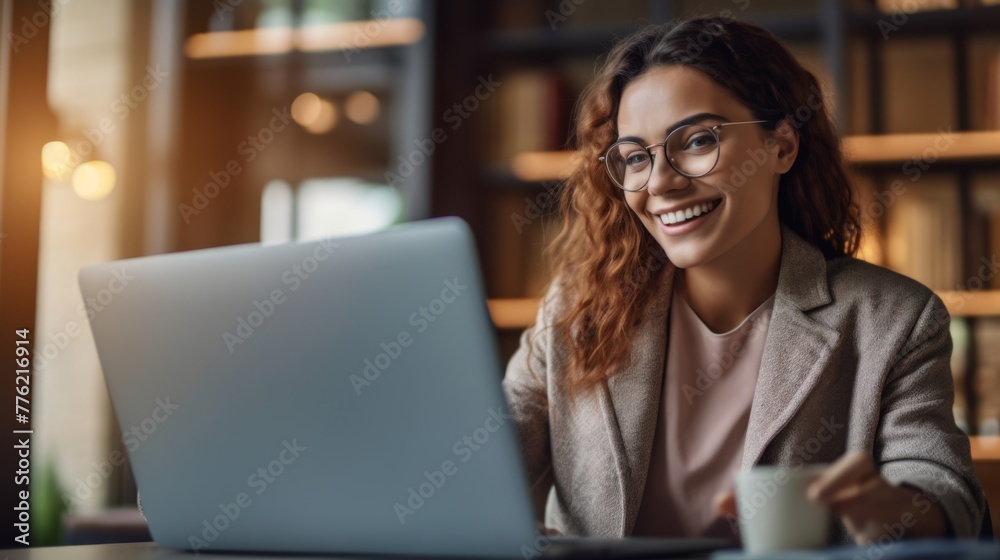 Smiling professional at her laptop Smiling professional at her laptop