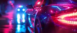 Police Car Siren: Close-up of Flashing Red and Blue Lights. Concept Emergency Vehicles, Red and Blue Lights, Law Enforcement, Police Equipment, Visual Warning Signs
