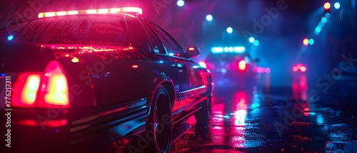 Intense Focus on Police Car Siren with Red and Blue Flashing Lights. Concept Police Car, Siren Lights, Intense Focus, Red and Blue Flashing, Emergency Responders