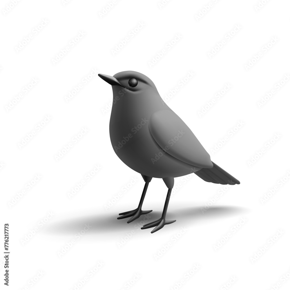 Fototapeta premium Black crow standing, 3D. Black bird for design concepts on white background. Vector