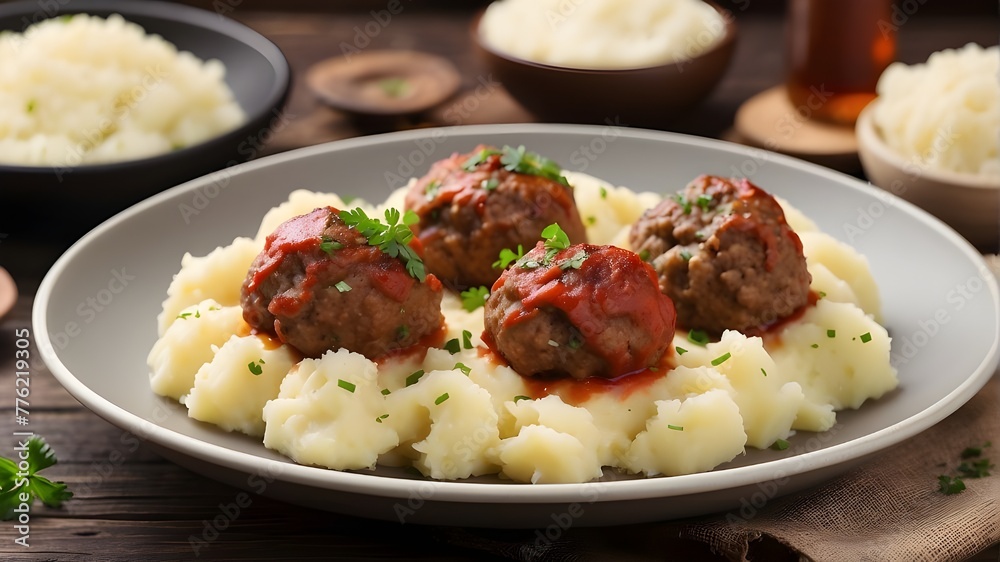 Mashed potatoes paired with fresh meatballs