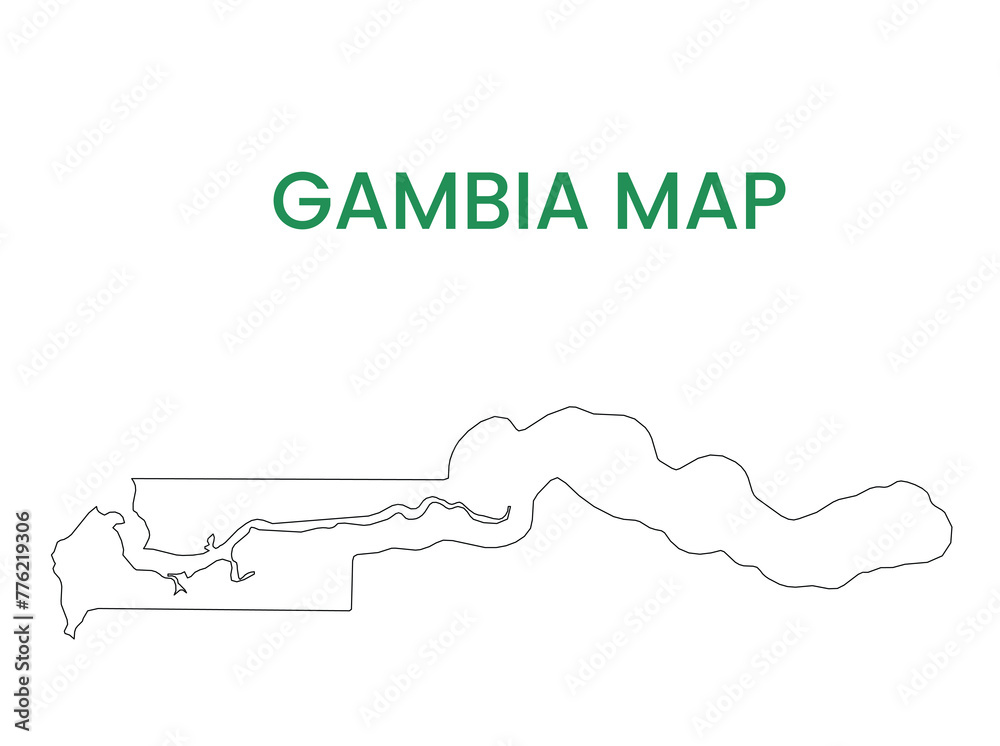 High detailed map of Gambia. Outline map of Gambia. Africa