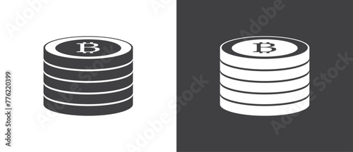 Stack of btc coins. Money flat icon vector illustration of digital coins. Collection of payment coin icons. Coin and currency signs and symbols on black and white background.