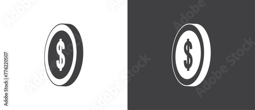 Dollars coin icon, Digital payment icon. Set of flat icon vector illustration of digital coins. Modern coin icon set, Coin and currency signs and symbols on black and white background. photo