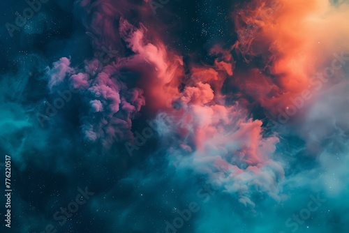 Blue, pink and purple nebula space stars sky CG illustration background. High quality photo