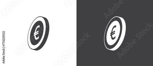 Simple icon of Euros coin, Digital payment icon. Set of flat icon vector illustration of digital coins. Modern coin icon set, Coin and currency signs and symbols on black and white background.
 photo