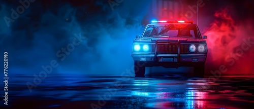 Retro-style vintage police car siren in blue and red colors rotating against a dark background. Concept Vintage Cars, Retro Aesthetics, Police Vehicles, Emergency Lights