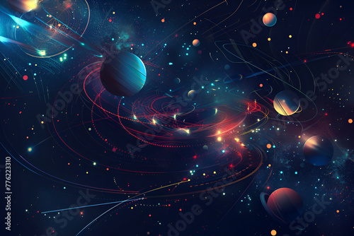 Abstract space background with planets, stars and nebula. 