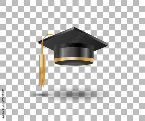 Student hat for graduation celebration. Hat on isolated background. University graduation concept. Holiday illustration. The element can be used for different purposes.
