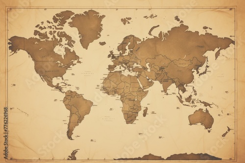 World map, A vintage map of the world in sepia tones, AI generated