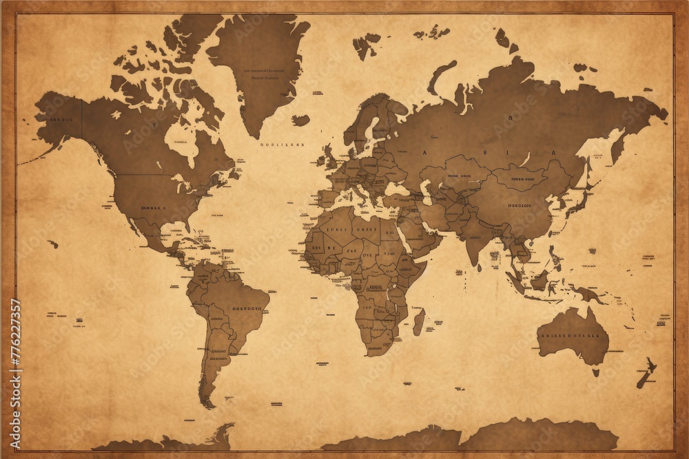 World map, A vintage map of the world in sepia tones, AI generated